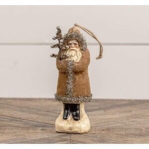 Ragon House 5.75" Fawn Velvet Belsnickle Santa Christmas Ornament Beige Tan NEW